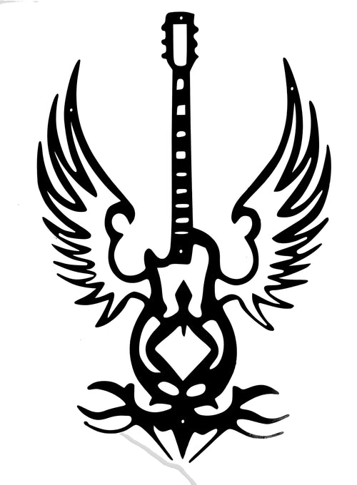 Flying Guitar CNC Metal Wall Art – Bold Musical Design